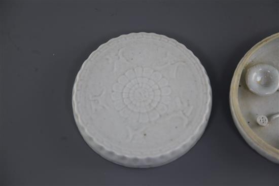 A Chinese Qingbai cosmetics box and cover, Song dynasty, diameter 12.5cm